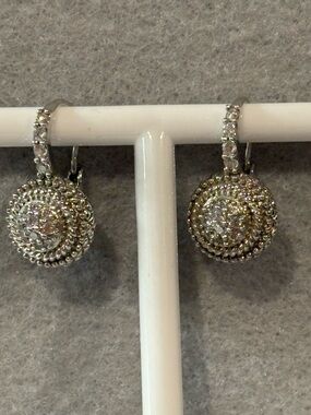 Judith Ripka Sterling Silver with Pave Round Drop Earrings